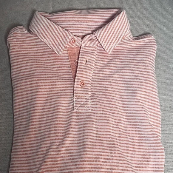 JOHNSTON & MURPHY Orange & White Striped Vintage Slub Polo Shirt Size Large - Picture 2 of 10